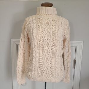 Vintage Yorkshire Knitting Co Sweater Women's Fishermans Cable Knit Turtleneck